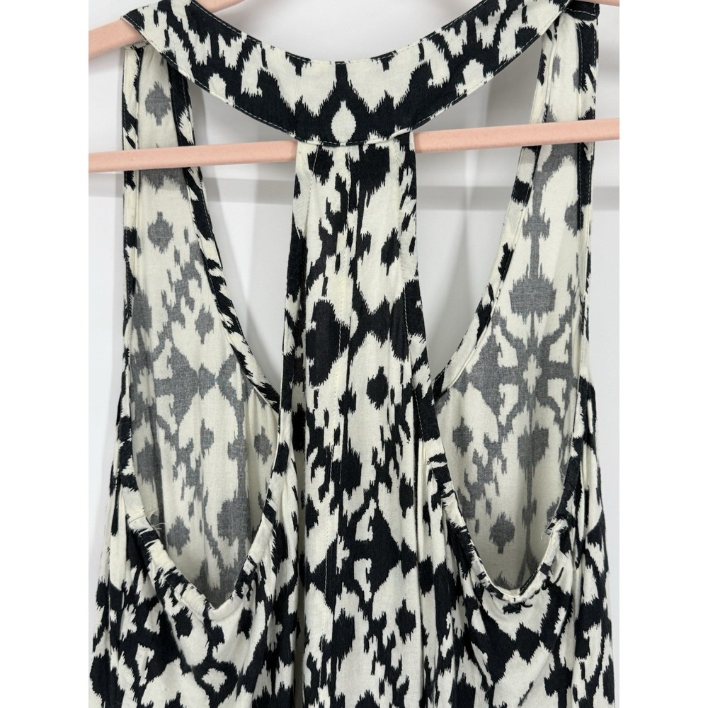 KAVU Jocelyn Ikat Dress M Black Ivory Racerback High Low Midi Tank Pocket Beach - Picture 7 of 10